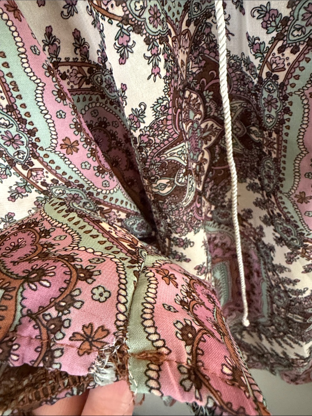 Wrangler Paisley Peasant Blouse Medium Boho Western Tie Neck Long Sleeve - Picture 9 of 12